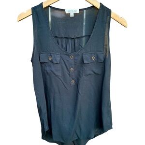 Active USA Women's Black Semi Sheer Buttoned Tank Top Sz. Small